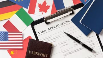 Formulário de visto, passaporte e bandeiras de países