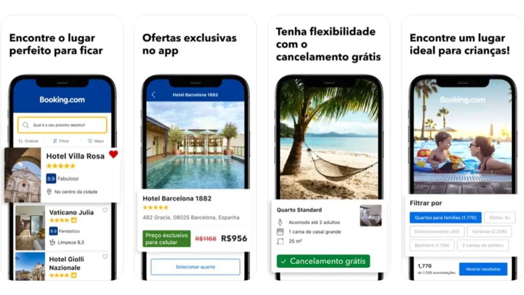 Tela de principais funções do Booking.com