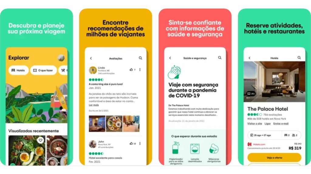 Tela de principais funções do TripAdvisor